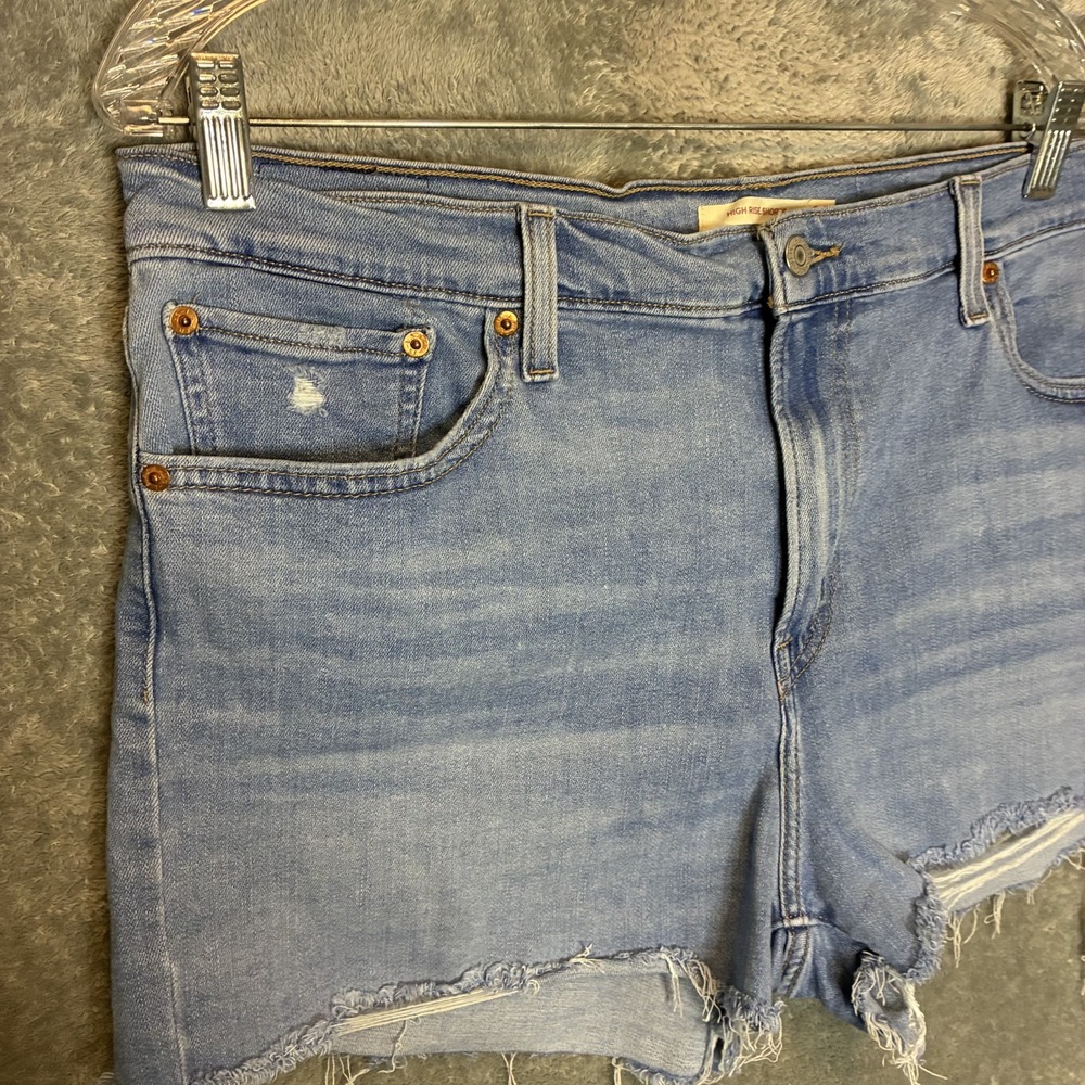 Levis Women High Rise Cut Off Jean Shorts 34 Festival Indie Distressed Stretch